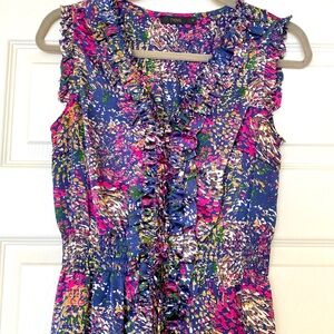 Women’s V-neck blue, pink gold watercolor  dress. Size M. 100% Rayon